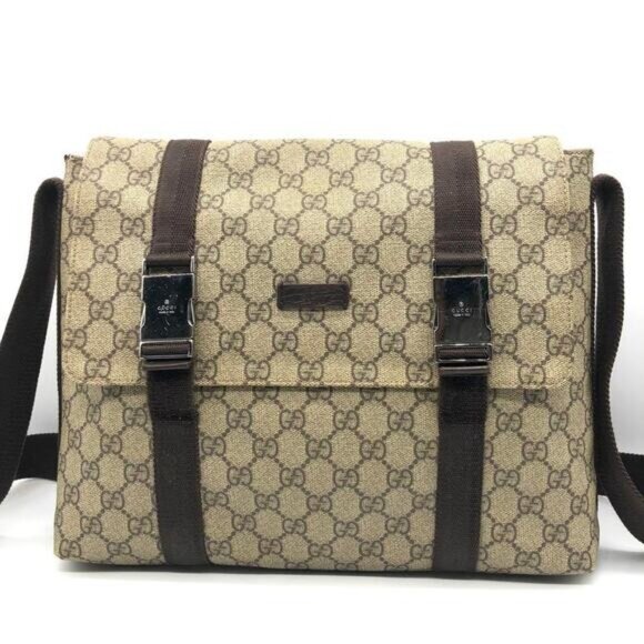 Authentic Gucci GG Supreme Web Canvas Sherry Messenger Bag Monogram Flap Tote - Picture 1 of 15